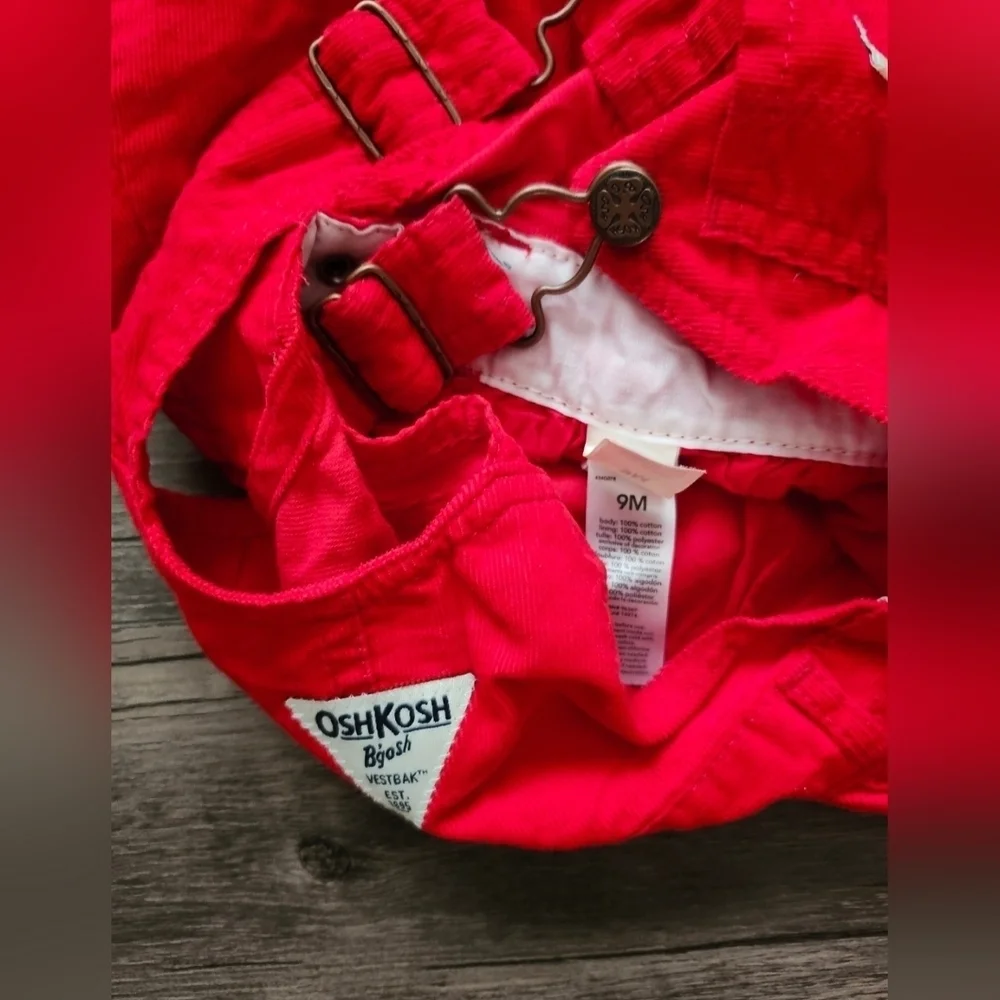 OshKosh B'gosh Vestbak Red Corduroy Overalls Dress with Blue Carter's Onesie